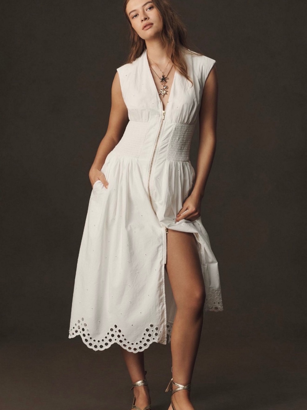 Anthropologie  Maeve Tommie Cap-sleeve Zip Smocked shirt dress xl